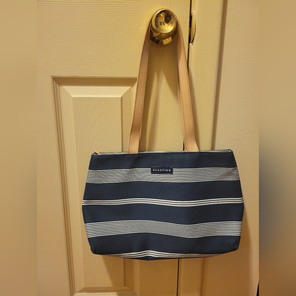 Kenneth Cole Reaction Denim/Navy and White Stripe Tote Bag - Like New Condition